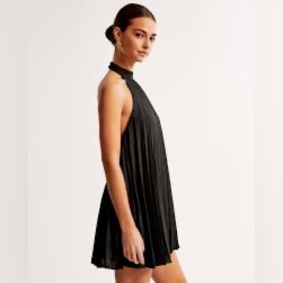 Abercrombie & Fitch Black Trapeze Pleated MinibDress Sz-M T - Picture 3 of 16